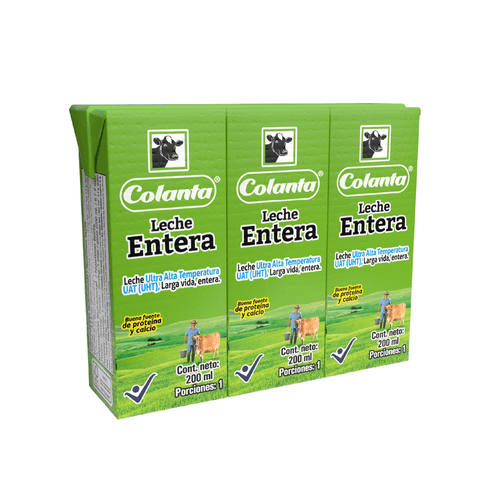 Leche UHT Entera Colanta Caja X 200 ml X 3 U