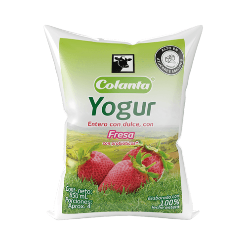 Yogur Entero Fresa Colanta Bolsa X 850 ml