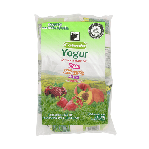 Paquete Yogur Entero Bolsa Surtido X 190 ml x 6 U