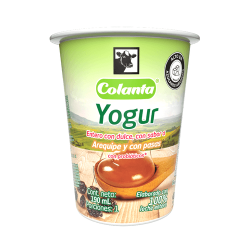 Yogur Entero Arequipe con Pasas Vaso X 190 ml