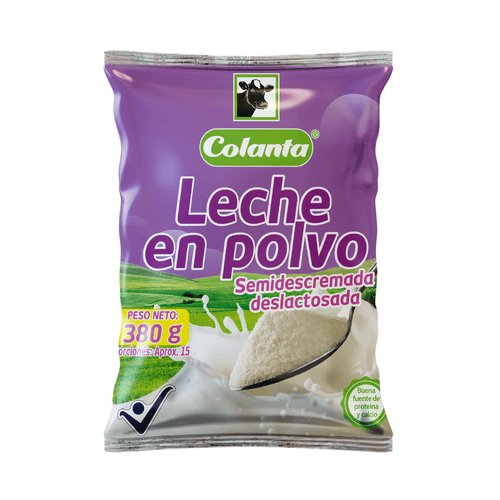 Leche en Polvo Deslactosada Semidescremada Colanta Bolsa X 380 g