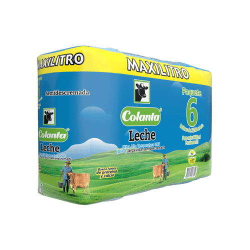 Leche UHT Semidescremada Maxilitro Colanta Bolsa X 1100 ml X 6 U