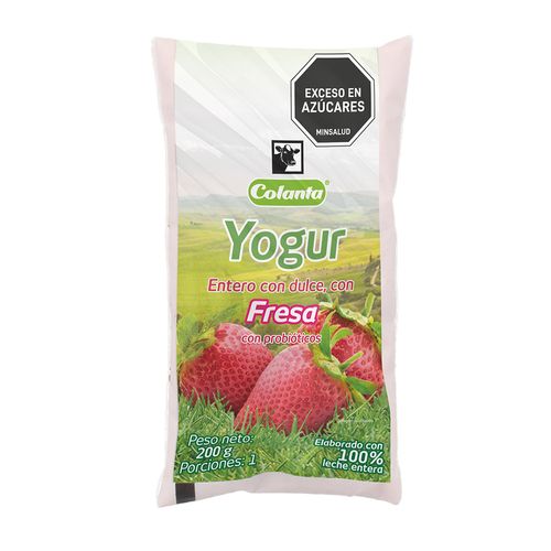 Yogur Entero Fresa Colanta Bolsa X 200 g