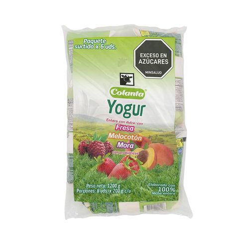 Paquete Yogur Entero Surtido Colanta Bolsa X 200 g X 6u