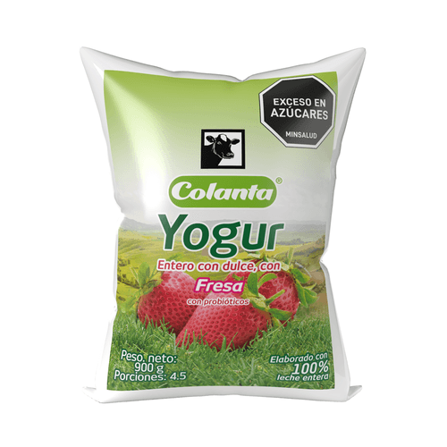 Yogur Entero Fresa Colanta Bolsa X 900 g