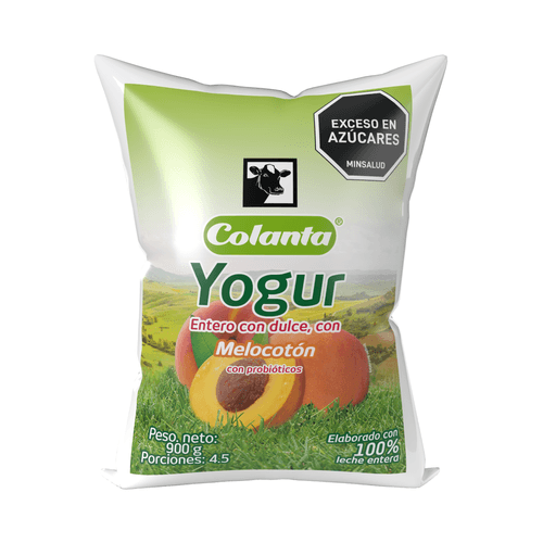 Yogur Entero Melocotón Colanta Bolsa X 900 g