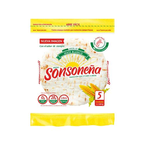 Arepa Blanca Sonsoneña 520 g X 5 U