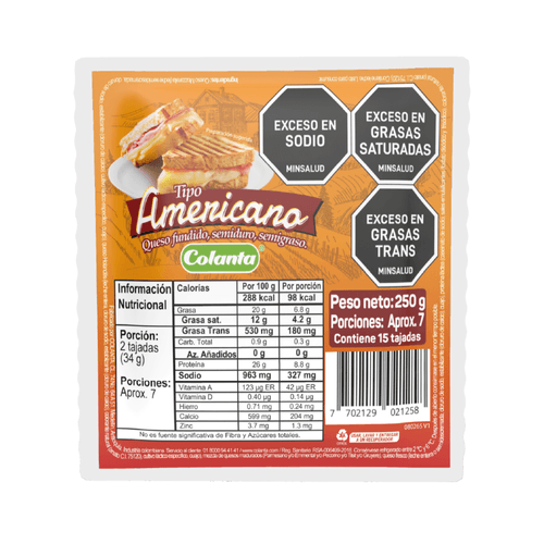Queso Tipo Americano Colanta Tajado x 250 g