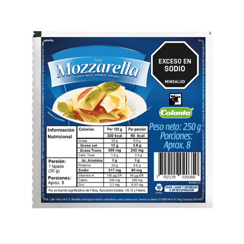 Queso Tipo Mozzarella Colanta Bloque X 250 g