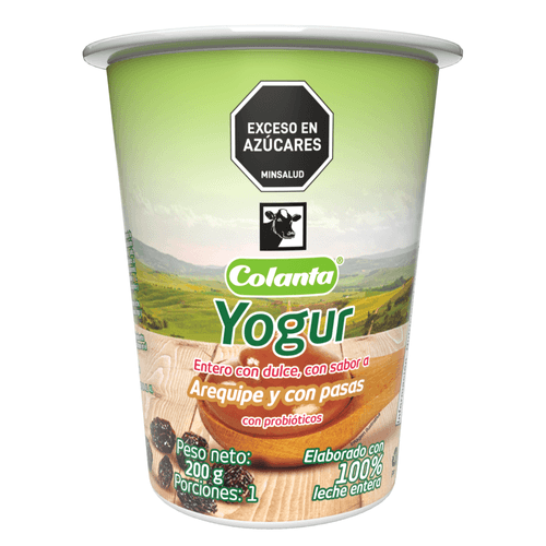 Yogur Entero Arequipe Pasas Colanta Vaso X 200 g