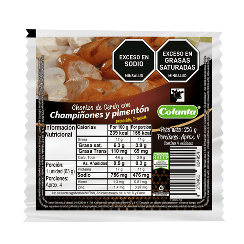 Chorizo con Champiñones y Pimentón Colanta X 250 g