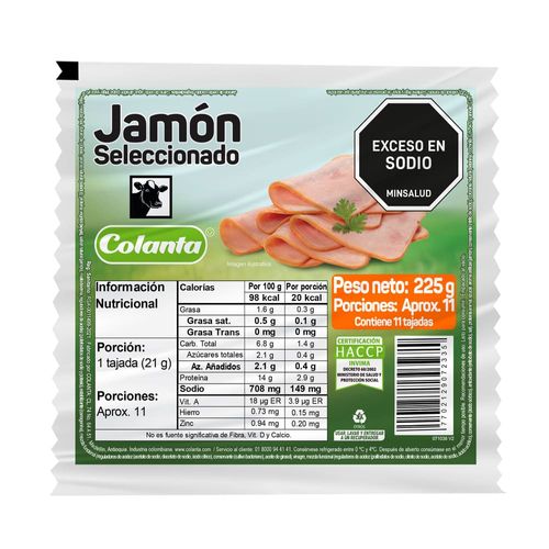 Jamón Seleccionado Colanta Tajado X 225 g