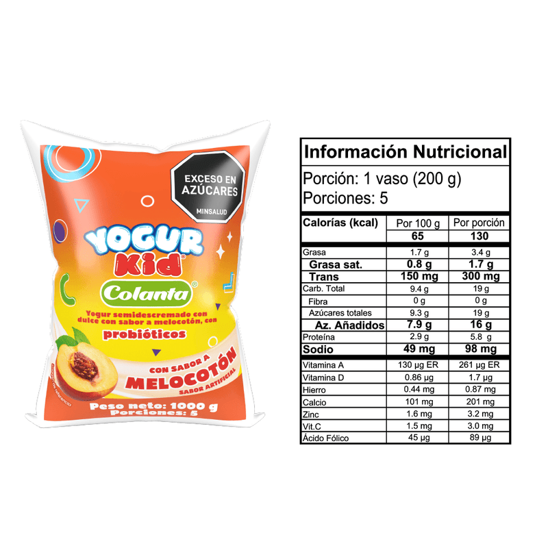 Yogur-Kid-Melocoton-Colanta-Bolsa-x-1000-g