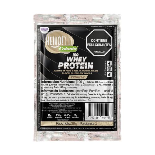 Iso Whey Protein Vainilla Hello! Fit Colanta X 28g