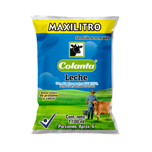 Leche UHT Semidescremada Maxilitro Colanta Bolsa X 1100 ml